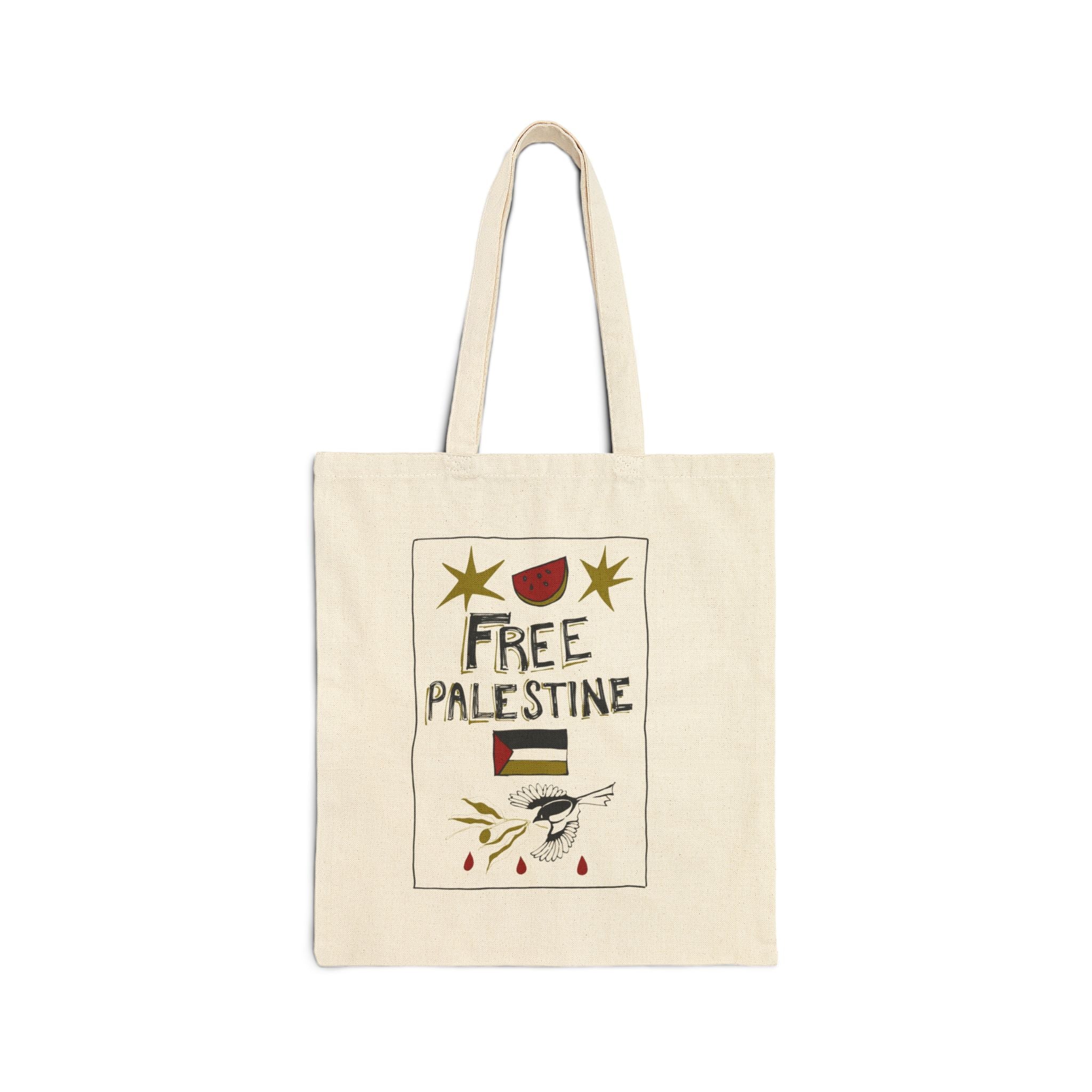Free Palestine Cotton Tote Bag – Political Protest Canvas Shopper